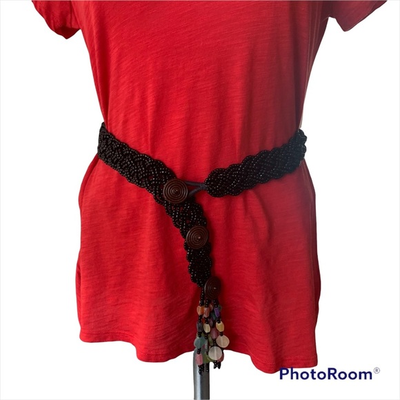 Glass Seed Bead Braided Belt with Tassel